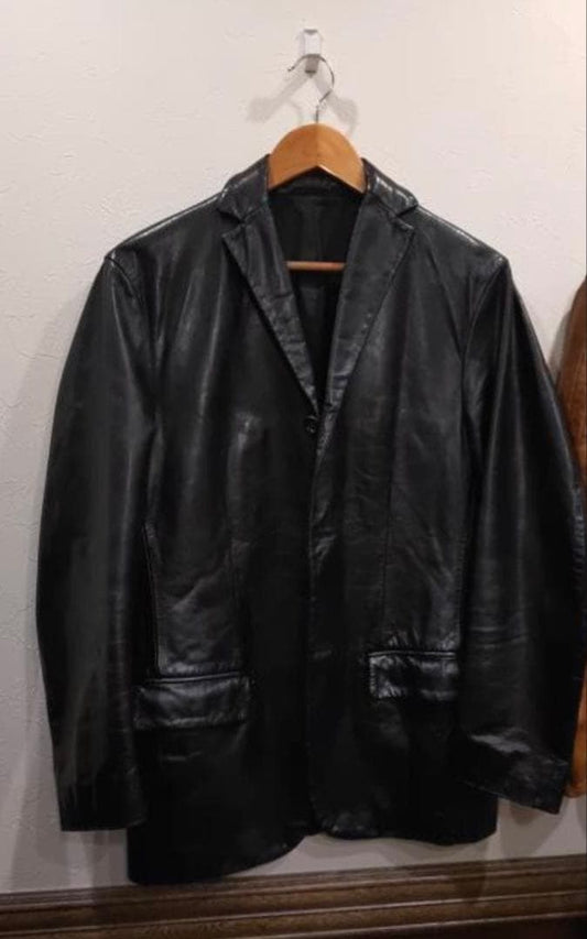 Well-maintained JIL SANDER black leather tailored jacket (44) #QYF05E