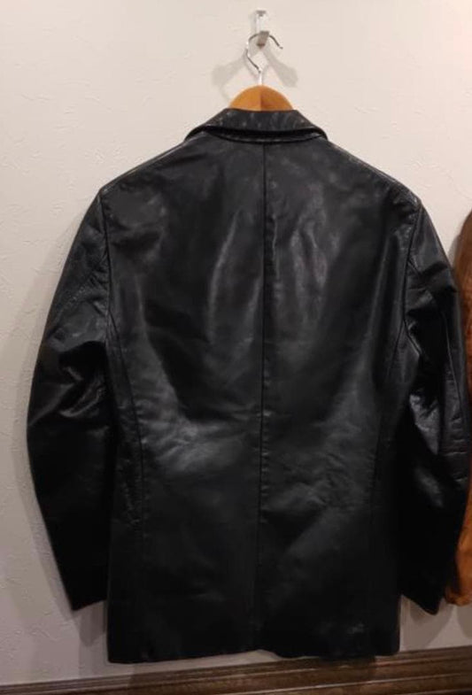 Well-maintained JIL SANDER black leather tailored jacket (44) #QYF05E