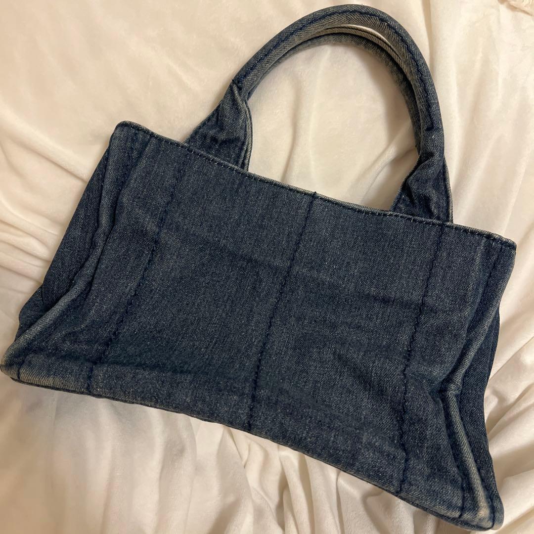 PRADA Dark Blue Denim Handbag Logo Embroidery Authentic #QYK79H
