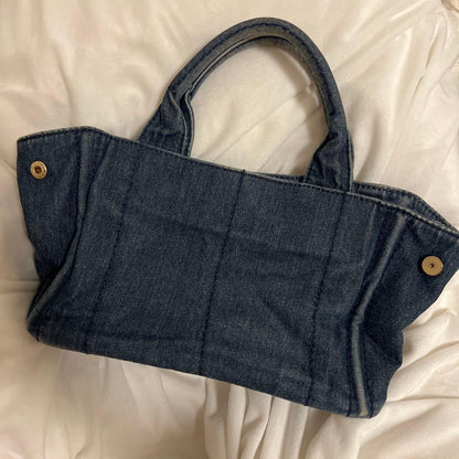 PRADA Dark Blue Denim Handbag Logo Embroidery Authentic #QYK79H