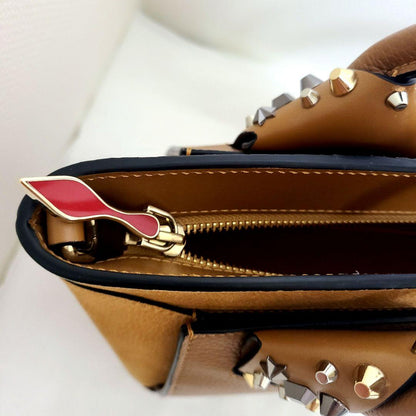 Christian Louboutin Eloise Small Studded Leather Handbag Brown Red #QY605K
