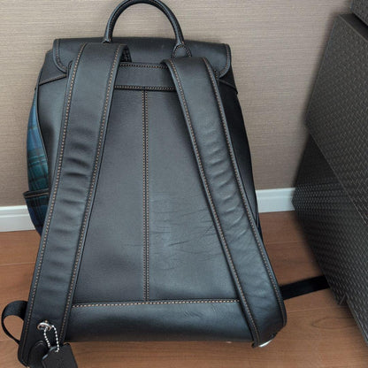 COACH Frankie Grabtan Leather Check Backpack, Black/Blue #QY0VGH