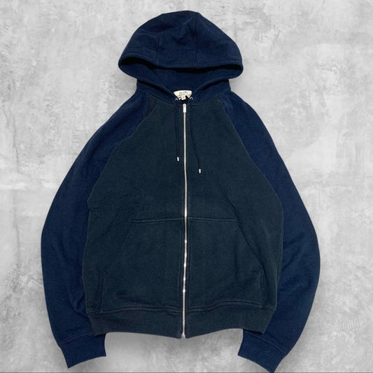 HERMES Zip-Up Hoodie Navy Two-Tone XS #QY7XS0