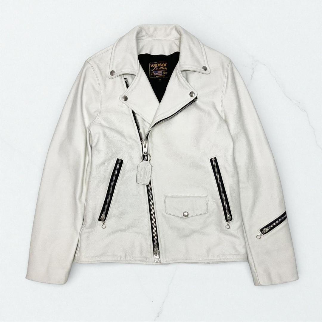 VANSON C2R Double Rider Jacket, Made in USA, White #QYB5WK