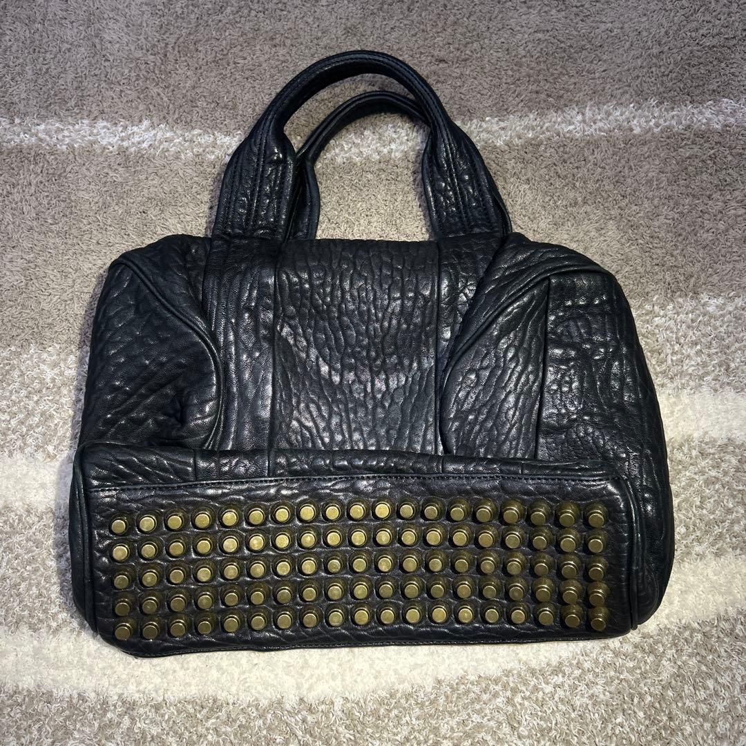 Alexander Wang Mini Boston Bag in Black Leather with Studs #QY60MM