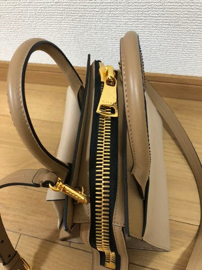 MARNI Beige Logo Print Genuine Leather Handbag Shoulder Bag #QY9A72