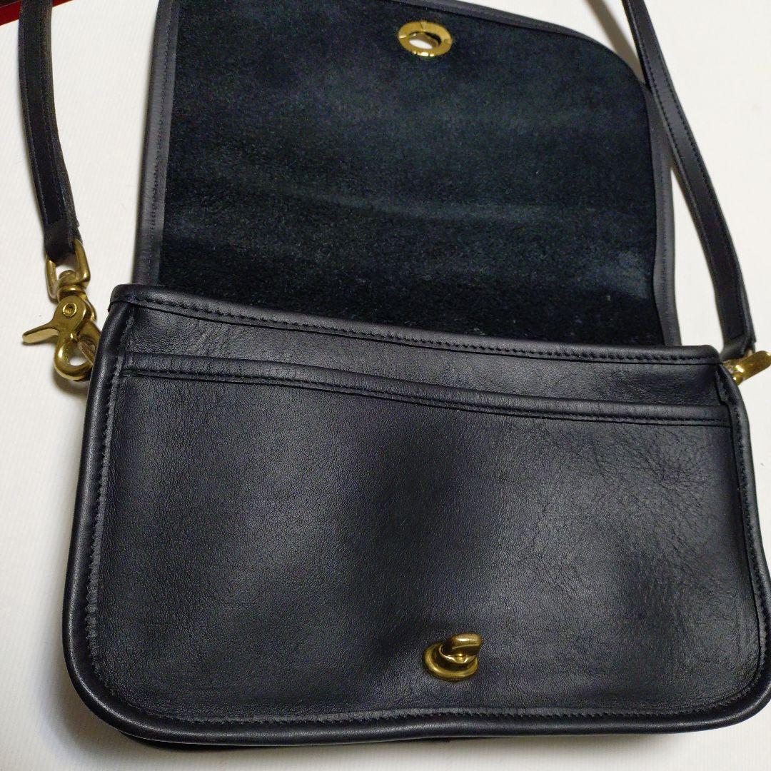 Vintage COACH Black Leather Shoulder Bag Snap Closure Classic USA #QYJQH7