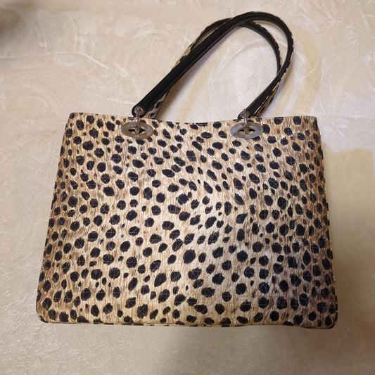 Christian Dior Leopard Print Canvas Tote Handbag Logo Charm #QY6P8C