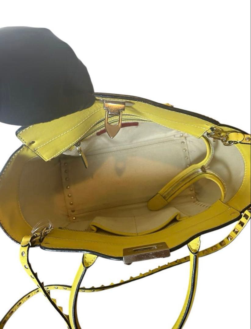 VALENTINO Studded Yellow Leather Handbag Shoulder Strap #QYD51I