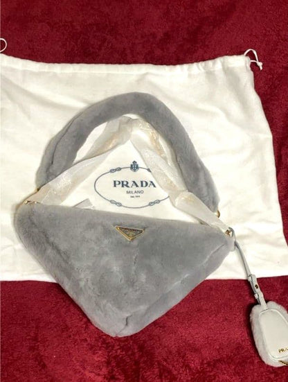 PRADA Medium Gray Shearling Handbag #QY4J9K