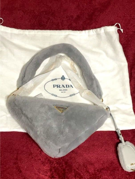 PRADA Medium Gray Shearling Handbag #QY4J9K