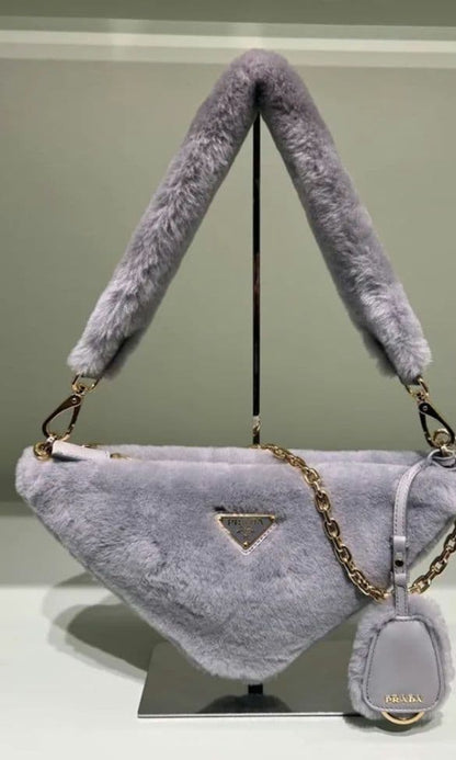 PRADA Medium Gray Shearling Handbag #QY4J9K