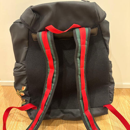 GUCCI Tiger Floral Embroidered Backpack Black Canvas #QYFNUJ