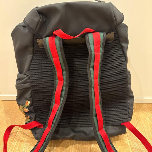 GUCCI Tiger Floral Embroidered Backpack Black Canvas #QYFNUJ