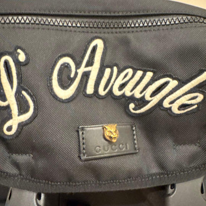 GUCCI Tiger Floral Embroidered Backpack Black Canvas #QYFNUJ