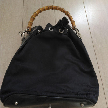 GUCCI Bamboo Drawstring Handbag Black Nylon #QYDCE5