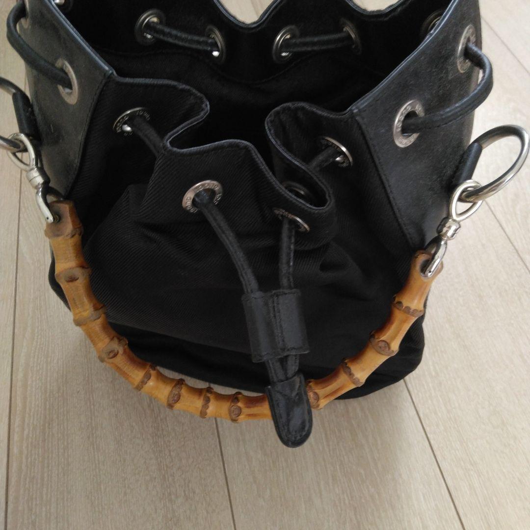 GUCCI Bamboo Drawstring Handbag Black Nylon #QYDCE5