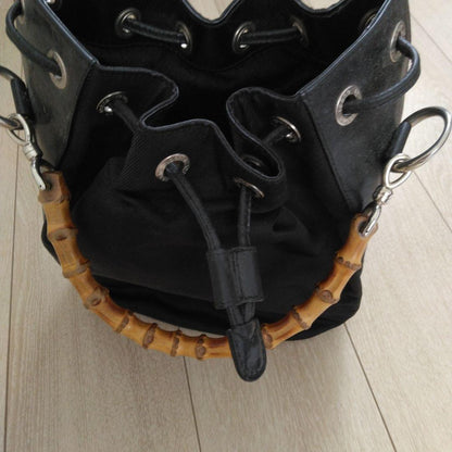 GUCCI Bamboo Drawstring Handbag Black Nylon #QYDCE5