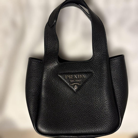 PRADA 1BG335 Vitello Daino Small Leather Handbag Black Mint #QY6UYJ