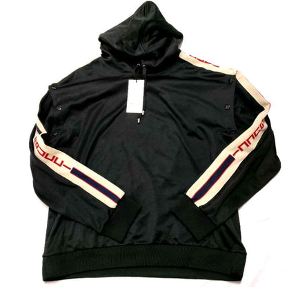 GUCCI 2-way hoodie, black, size XL, made in Italy, black lines #QY90U5
