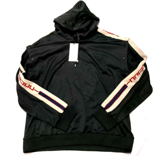 GUCCI 2-way hoodie, black, size XL, made in Italy, black lines #QY90U5
