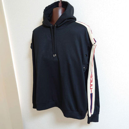 GUCCI 2-way hoodie, black, size XL, made in Italy, black lines #QY90U5