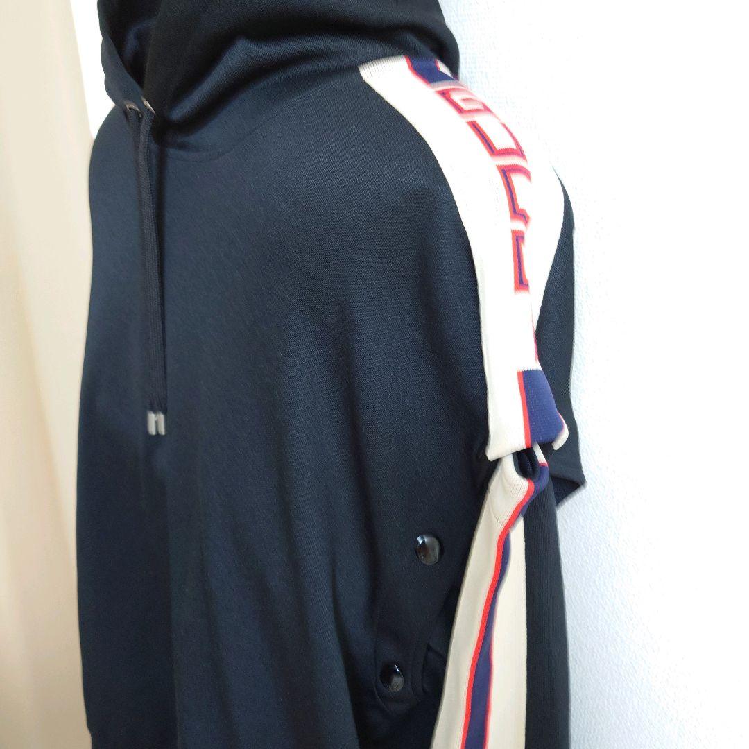 GUCCI 2-way hoodie, black, size XL, made in Italy, black lines #QY90U5