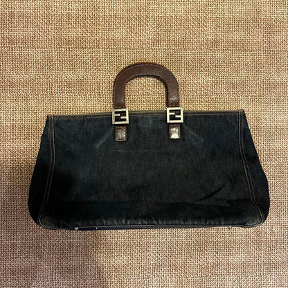 Fendi Dark Blue Tote Bag Used Mint #QYGZU7