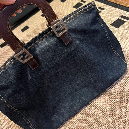 Fendi Dark Blue Tote Bag Used Mint #QYGZU7