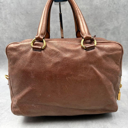 Prada Mini Boston Handbag in Brown Leather with Lock #QY44R0