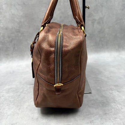 Prada Mini Boston Handbag in Brown Leather with Lock #QY44R0