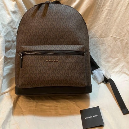 MICHAEL KORS MK Signature Brown All-Over Print Men's Unisex Backpack #QYJAQQ