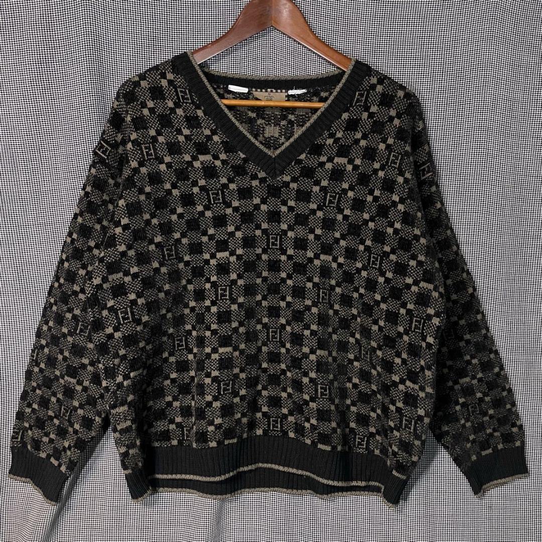 80s 90s FENDI jacquard all-over print sweater, old Fendi #QYIWL8