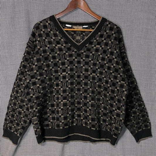 80s 90s FENDI jacquard all-over print sweater, old Fendi #QYIWL8