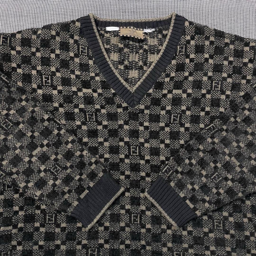 80s 90s FENDI jacquard all-over print sweater, old Fendi #QYIWL8