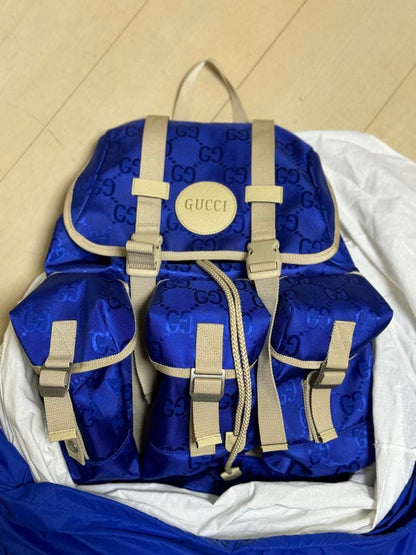 GUCCI GG Logo Canvas Backpack Blue #QY00B8