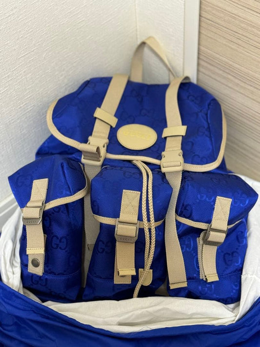 GUCCI GG Logo Canvas Backpack Blue #QY00B8