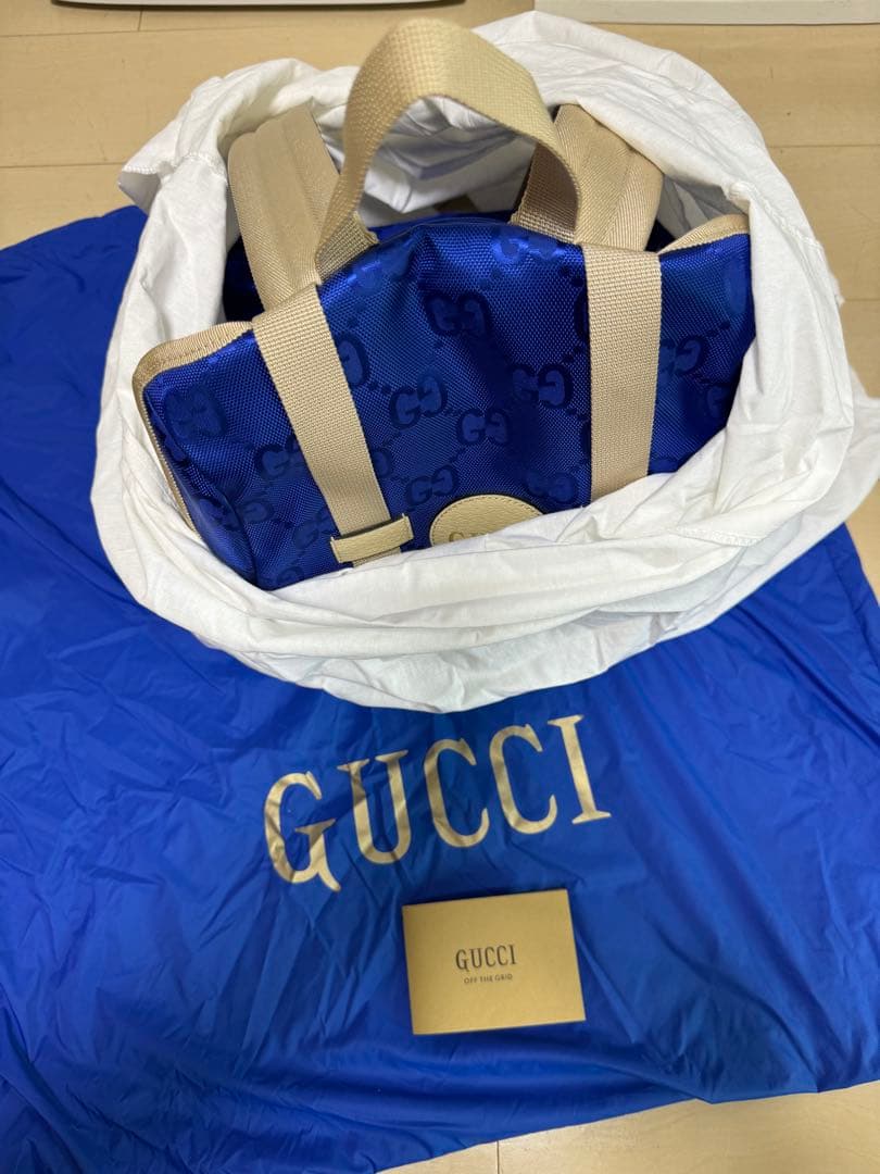 GUCCI GG Logo Canvas Backpack Blue #QY00B8