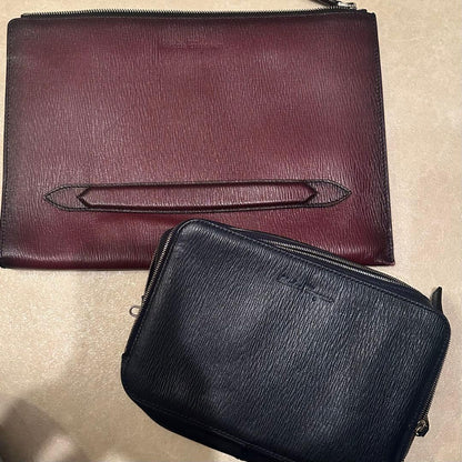 SALVATORE FERRAGAMO Leather Clutch Set Bordeaux Navy Embossed #QYIV7H