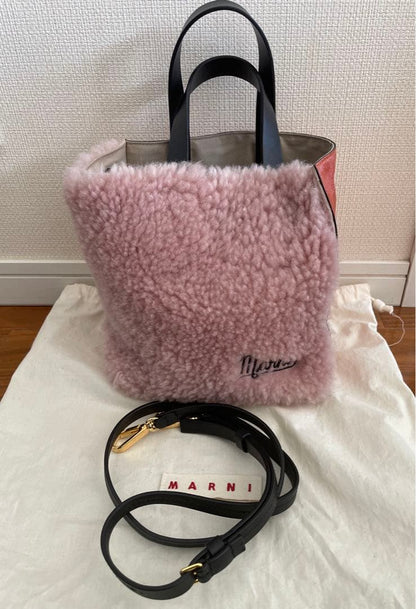 marni Fur Leather Combo Bag Pink Orange 2022AW #QY6FI1