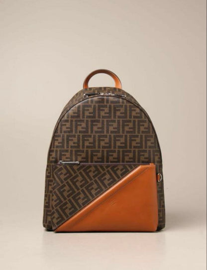 FENDI FF Zucca Pattern Backpack Brown Leather Canvas #QY8DCH