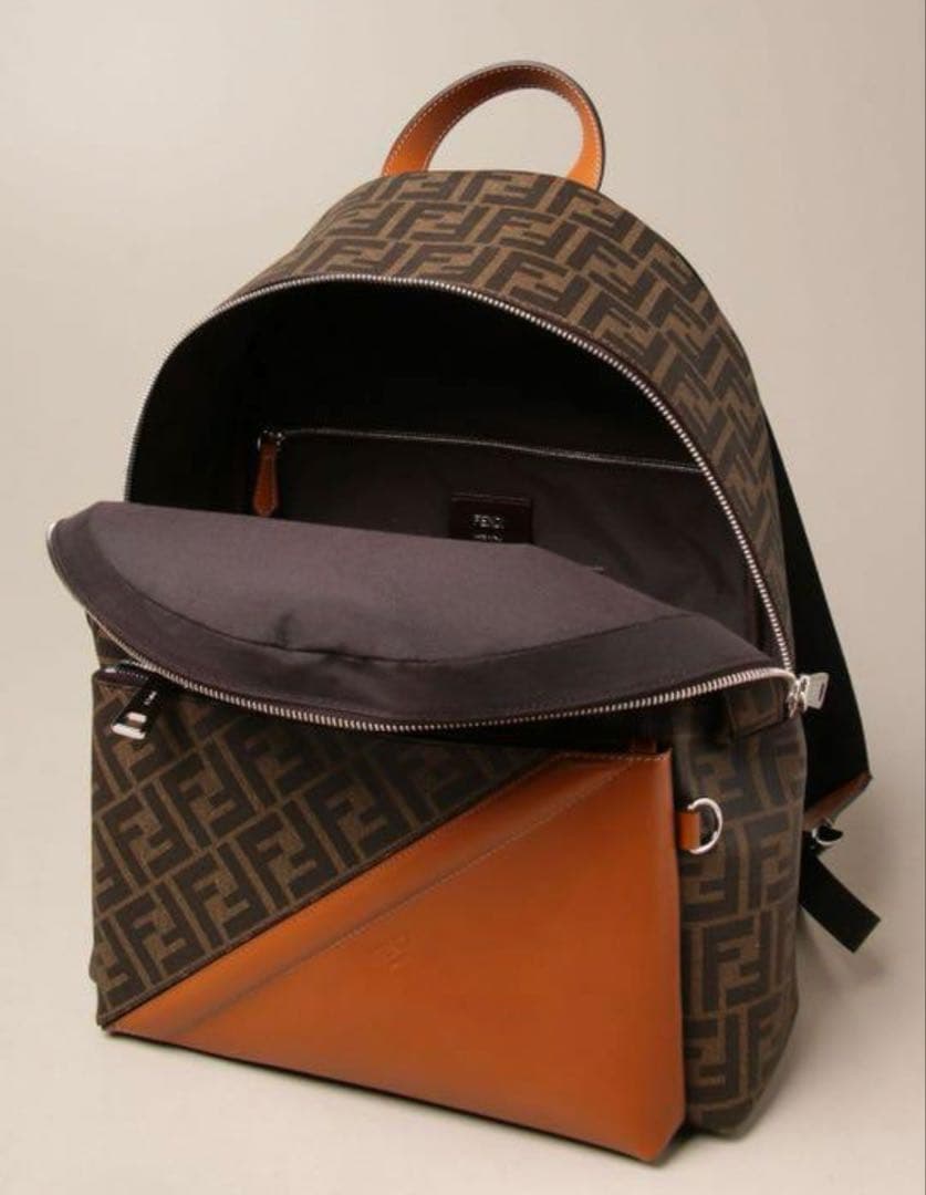 FENDI FF Zucca Pattern Backpack Brown Leather Canvas #QY8DCH