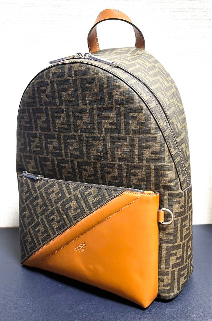 FENDI FF Zucca Pattern Backpack Brown Leather Canvas #QY8DCH