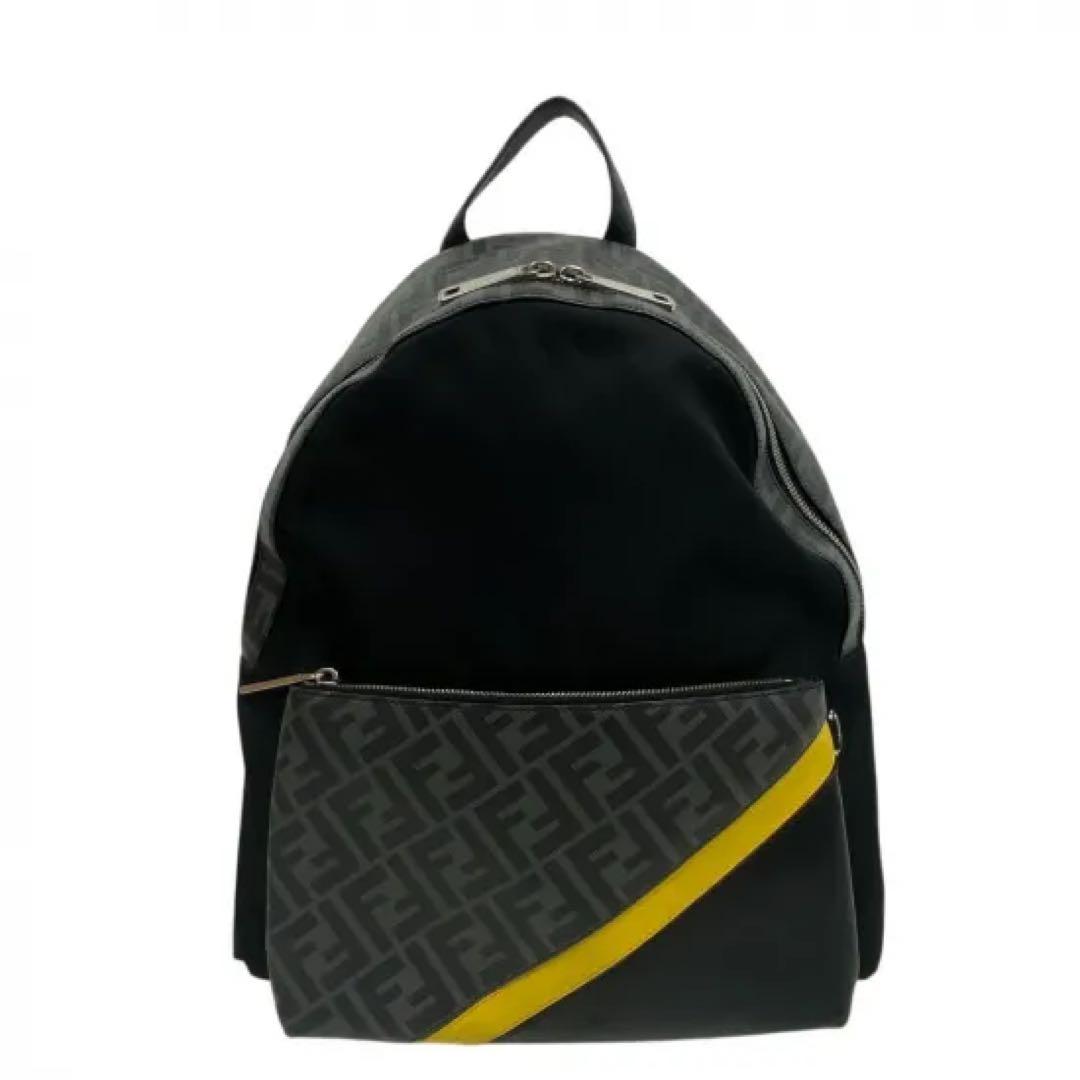 FENDI Diagonal 7VZ042 Backpack Black PVC Nylon #QY1Y1A