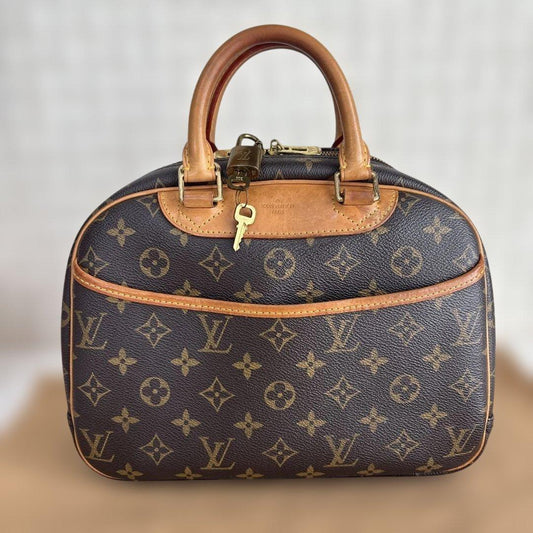 Louis Vuitton Trouville Monogram Dark Brown Handbag Lock Rare #QYDIXB