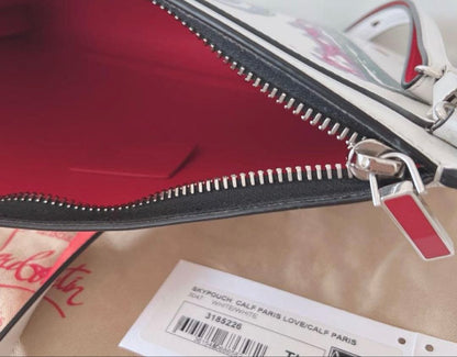 Christian Louboutin Skypouch Calf Paris Love White Leather Party Bag #QYAI84