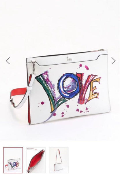 Christian Louboutin Skypouch Calf Paris Love White Leather Party Bag #QYAI84