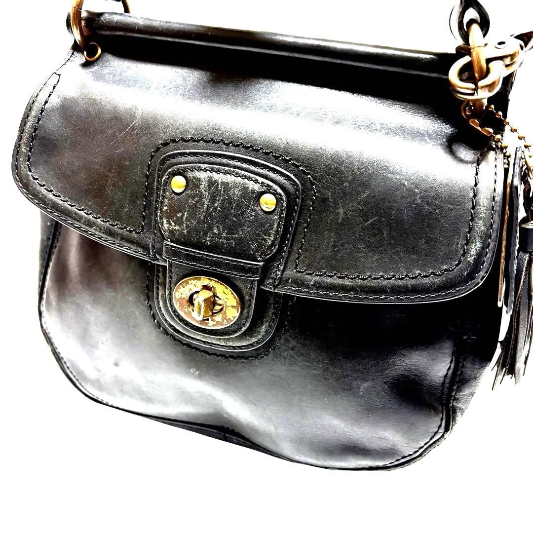 Vintage COACH 2-Way Bag Black Leather Turnlock Hardware USA #QY5SRN