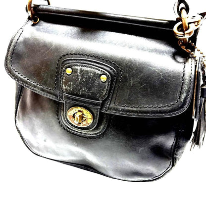 Vintage COACH 2-Way Bag Black Leather Turnlock Hardware USA #QY5SRN