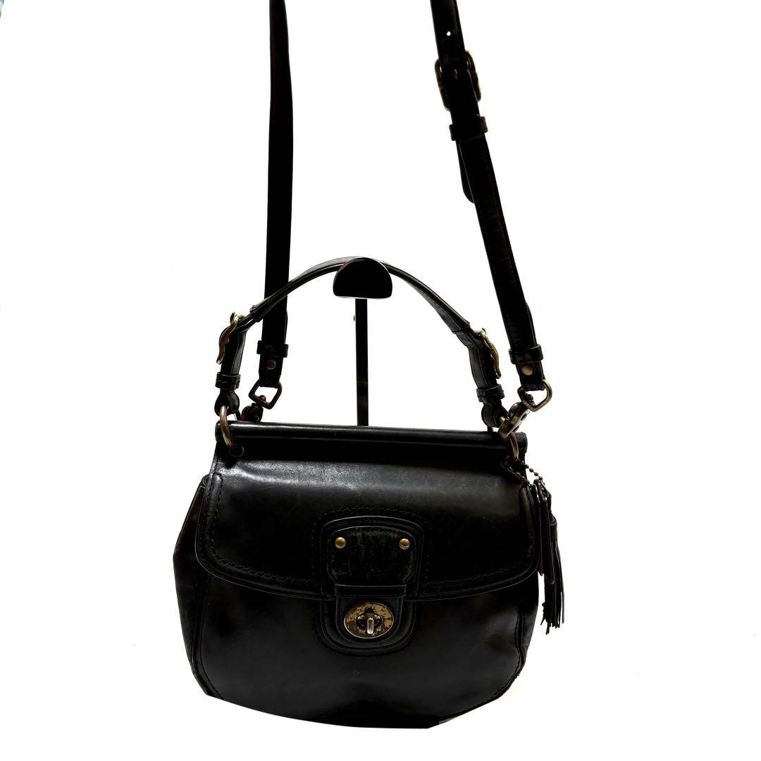 Vintage COACH 2-Way Bag Black Leather Turnlock Hardware USA #QY5SRN
